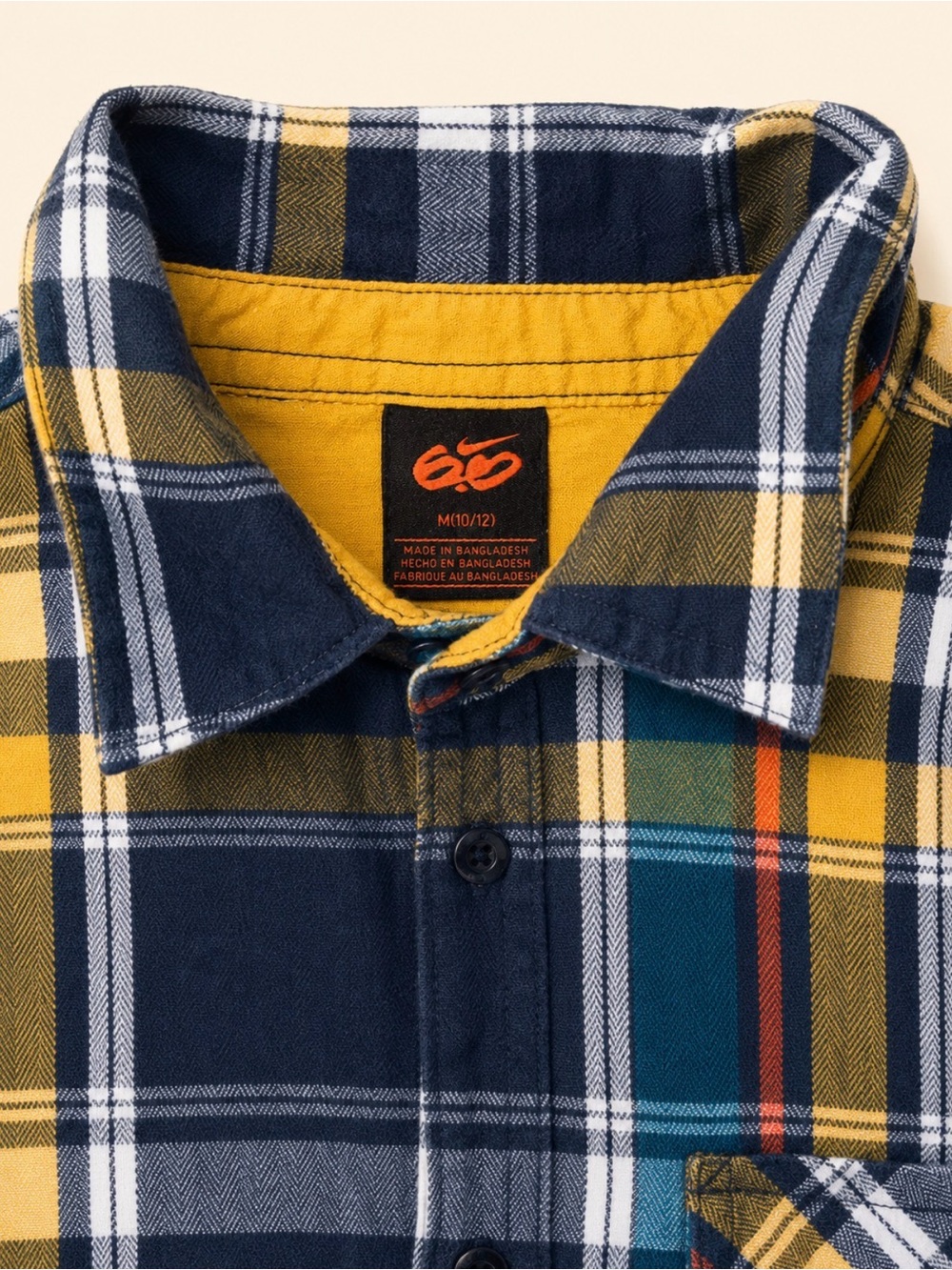 Nike Boys Navy and Yellow Plaid Button-Down Shirt